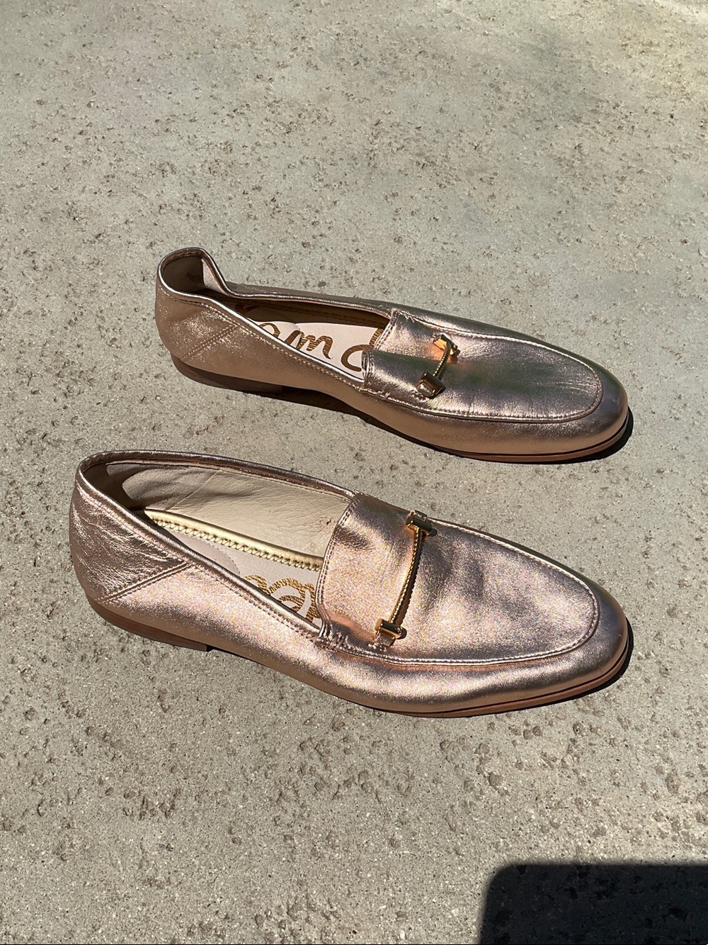 Sam Edelman Metallic Rose Gold Loafers with Gold Bit